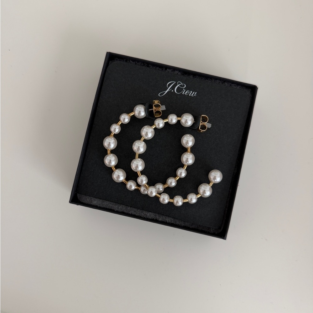 J. Crew Gold and Cream Pearl Hoop Earrings